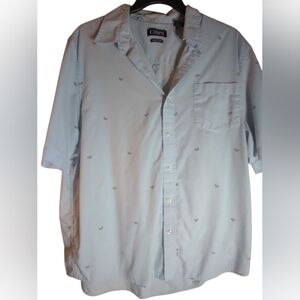Chaps Men's Casual Light Blue Button Down Shirt Short Sleeve Lime Design
